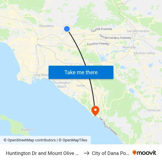 Huntington Dr and Mount Olive Dr E to City of Dana Point map