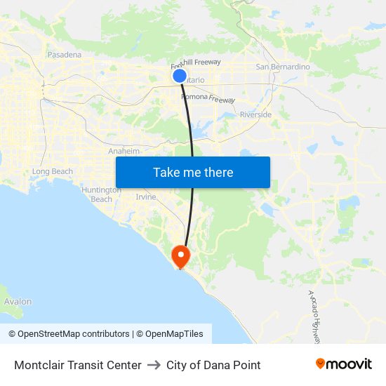 Montclair Transit Center to City of Dana Point map