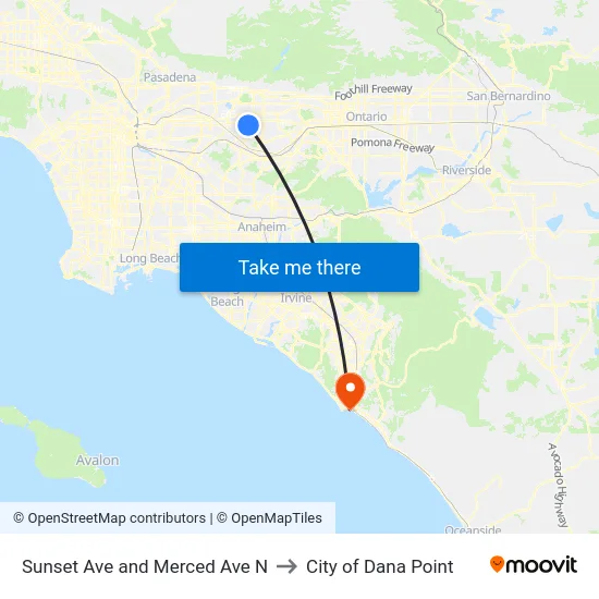 Sunset Ave and Merced Ave N to City of Dana Point map