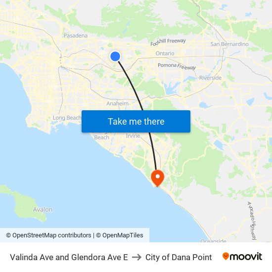 Valinda Ave and Glendora Ave E to City of Dana Point map