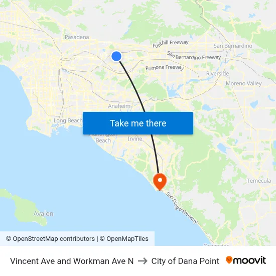 Vincent Ave and Workman Ave N to City of Dana Point map