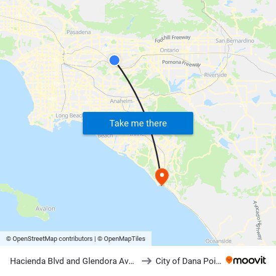 Hacienda Blvd and Glendora Ave N to City of Dana Point map