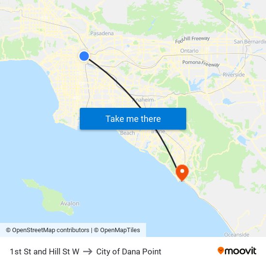 1st St and Hill St W to City of Dana Point map