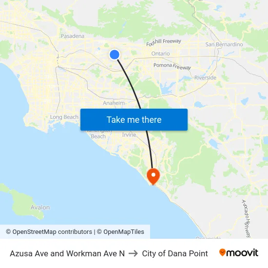 Azusa Ave and Workman Ave N to City of Dana Point map