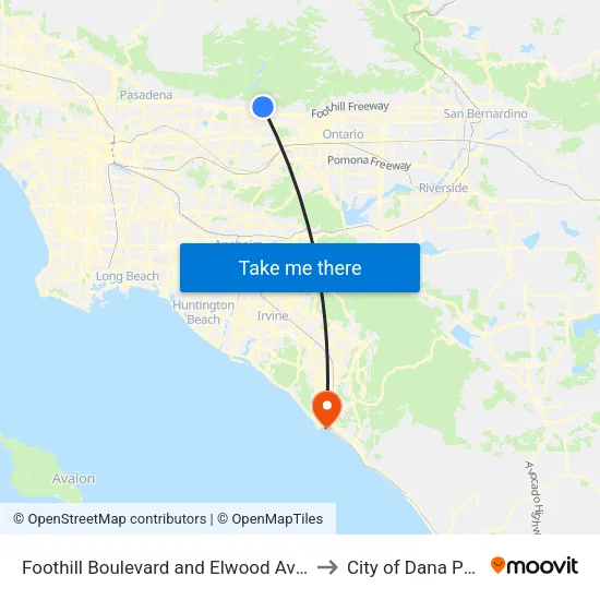 Foothill Boulevard and Elwood Avenue to City of Dana Point map