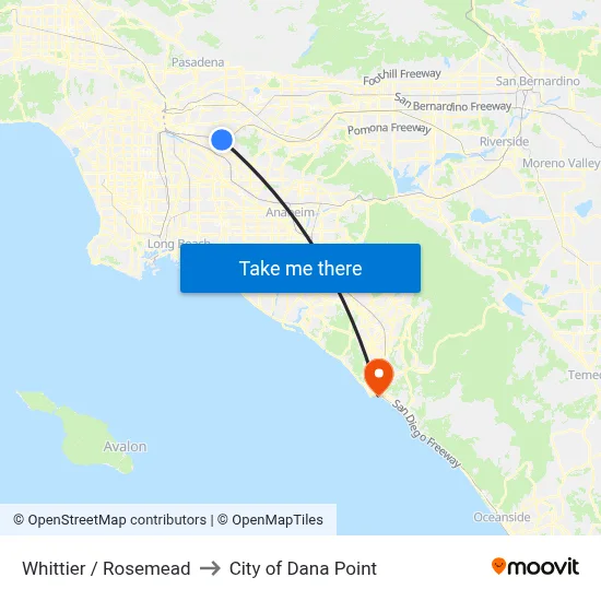 Whittier / Rosemead to City of Dana Point map