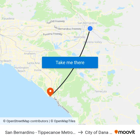 San Bernardino - Tippecanoe Metrolink Station to City of Dana Point map
