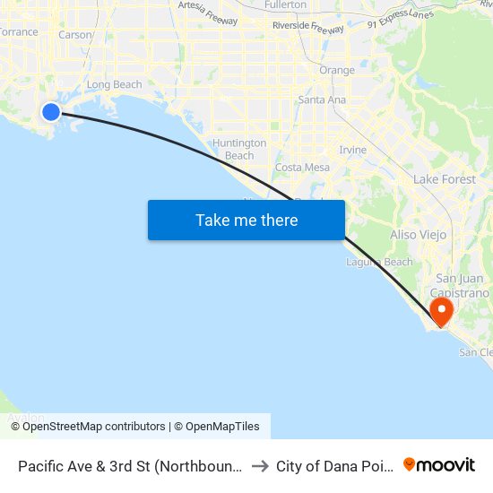 Pacific Ave & 3rd St (Northbound) to City of Dana Point map