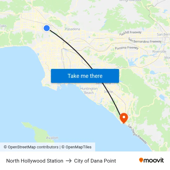 North Hollywood Station to City of Dana Point map
