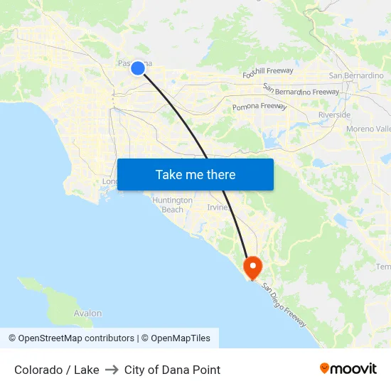 Colorado / Lake to City of Dana Point map