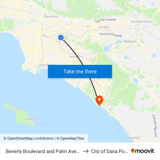 Beverly Boulevard and Palm Avenue to City of Dana Point map