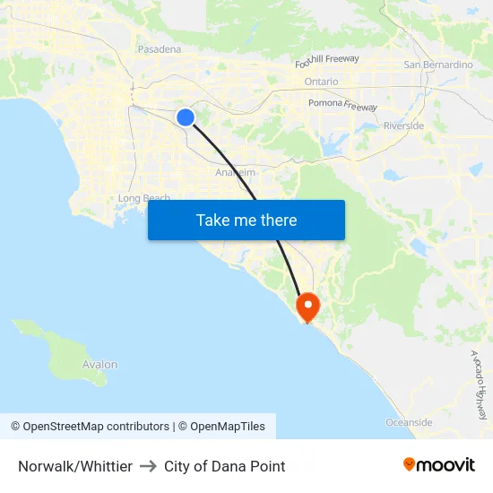 Norwalk/Whittier to City of Dana Point map