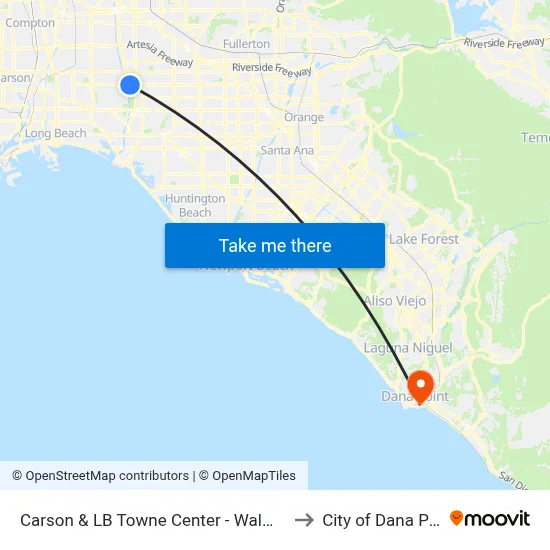 Carson & LB Towne Center - Walmart SE to City of Dana Point map