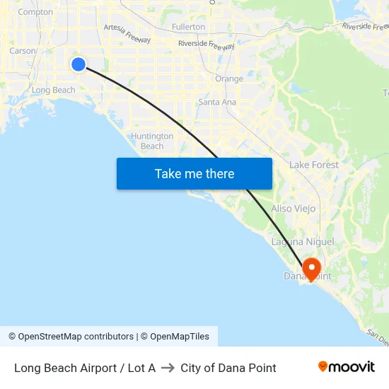 Long Beach Airport / Lot A to City of Dana Point map