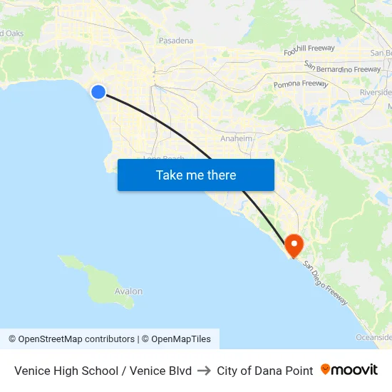 Venice High School / Venice Blvd to City of Dana Point map