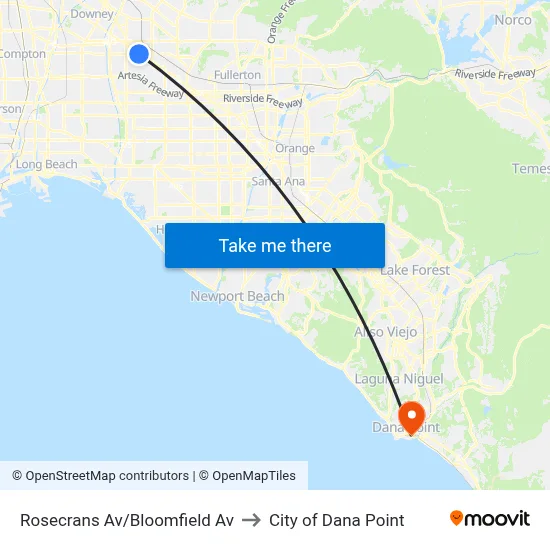 Rosecrans Av/Bloomfield Av to City of Dana Point map