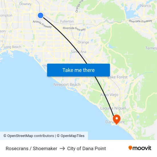 Rosecrans / Shoemaker to City of Dana Point map