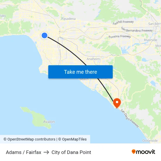 Adams / Fairfax to City of Dana Point map