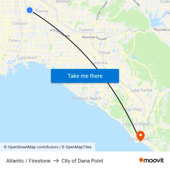 Atlantic / Firestone to City of Dana Point map