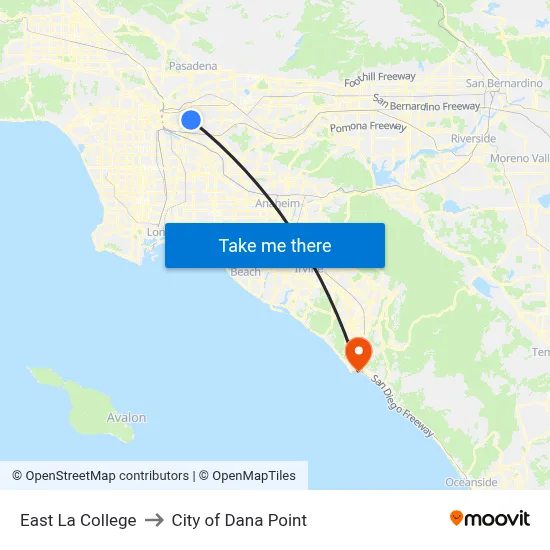 East La College to City of Dana Point map