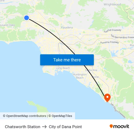 Chatsworth Station to City of Dana Point map