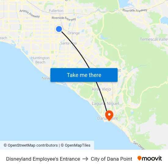 Disneyland Employee's Entrance to City of Dana Point map
