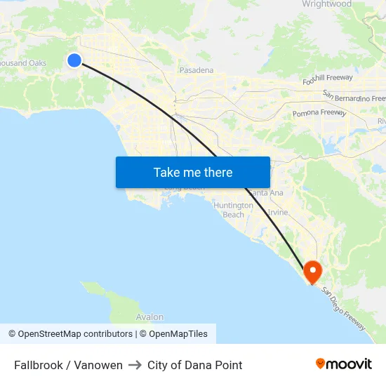Fallbrook / Vanowen to City of Dana Point map