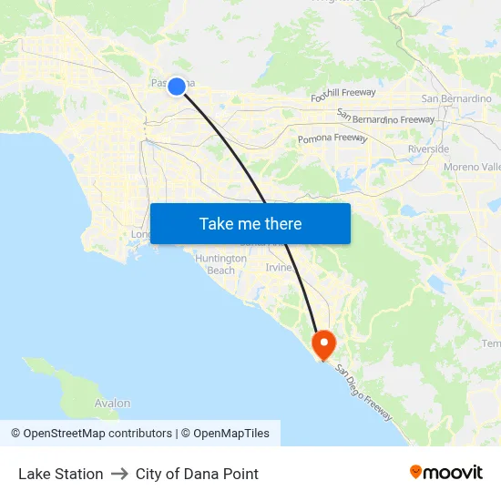 Lake Station to City of Dana Point map