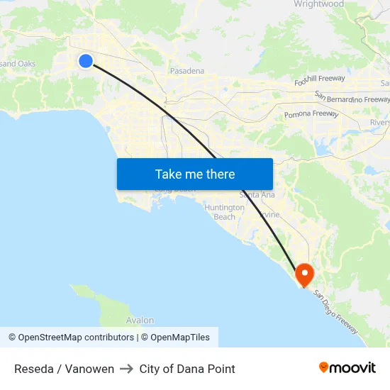 Reseda / Vanowen to City of Dana Point map