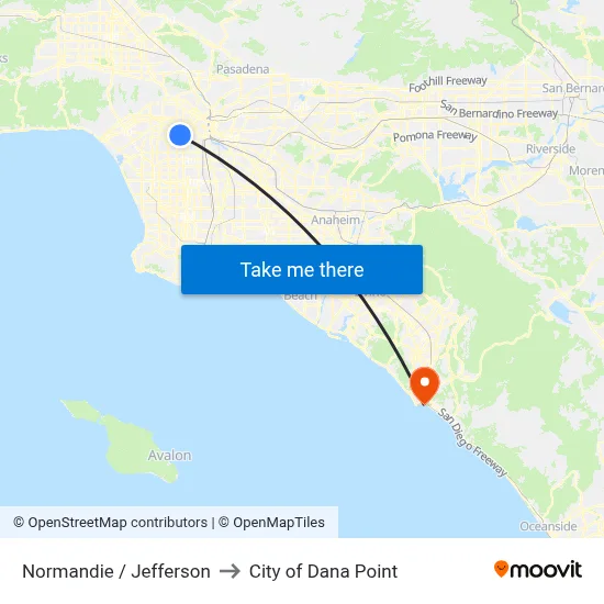 Normandie / Jefferson to City of Dana Point map