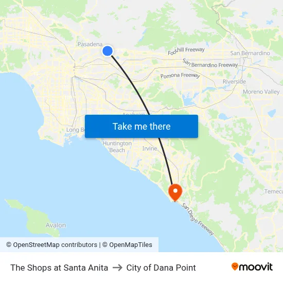The Shops at Santa Anita to City of Dana Point map