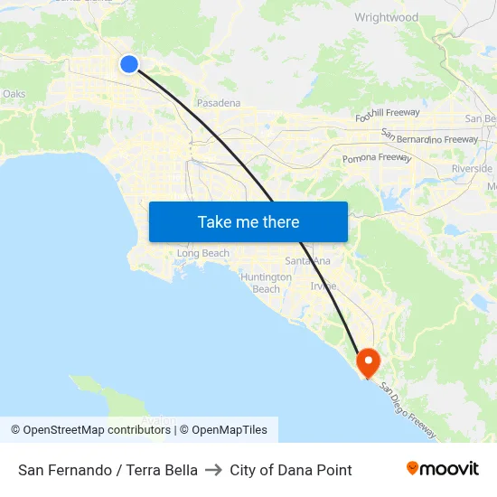 San Fernando / Terra Bella to City of Dana Point map