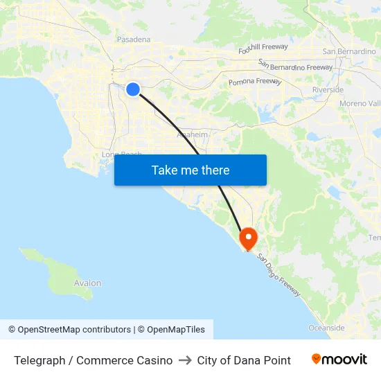 Telegraph / Commerce Casino to City of Dana Point map