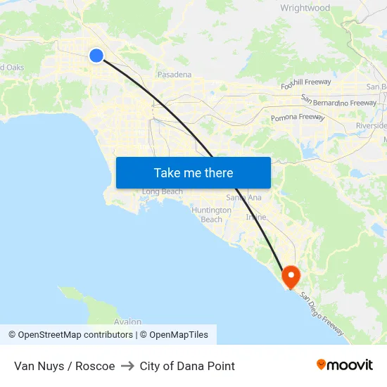 Van Nuys / Roscoe to City of Dana Point map