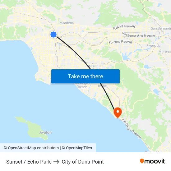 Sunset / Echo Park to City of Dana Point map