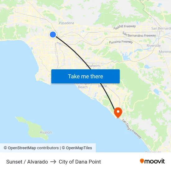 Sunset / Alvarado to City of Dana Point map