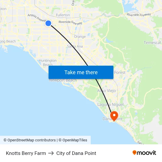 Knotts Berry Farm to City of Dana Point map