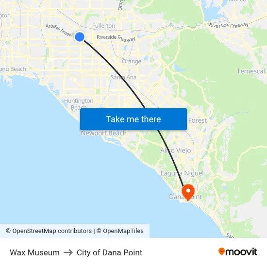 Wax Museum to City of Dana Point map