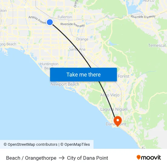Beach / Orangethorpe to City of Dana Point map