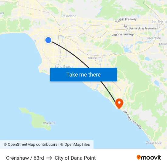 Crenshaw / 63rd to City of Dana Point map