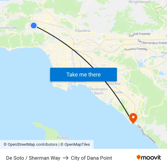 De Soto / Sherman Way to City of Dana Point map