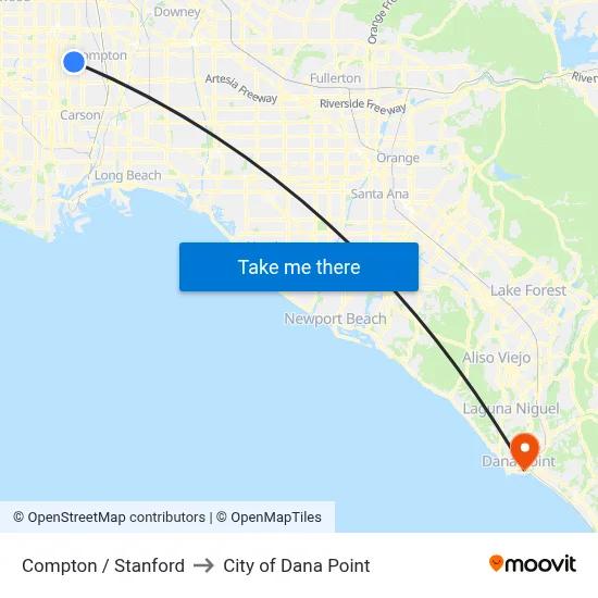 Compton / Stanford to City of Dana Point map