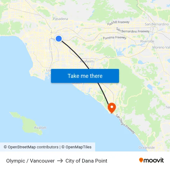 Olympic / Vancouver to City of Dana Point map