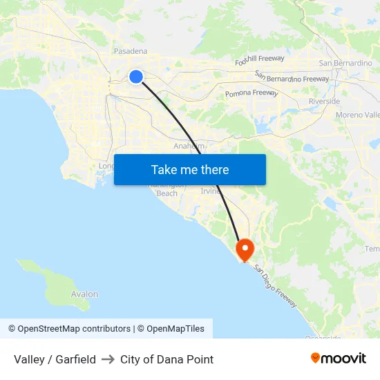 Valley / Garfield to City of Dana Point map