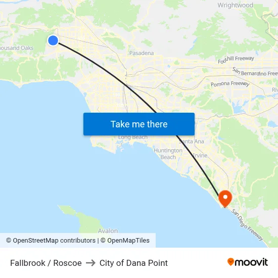 Fallbrook / Roscoe to City of Dana Point map