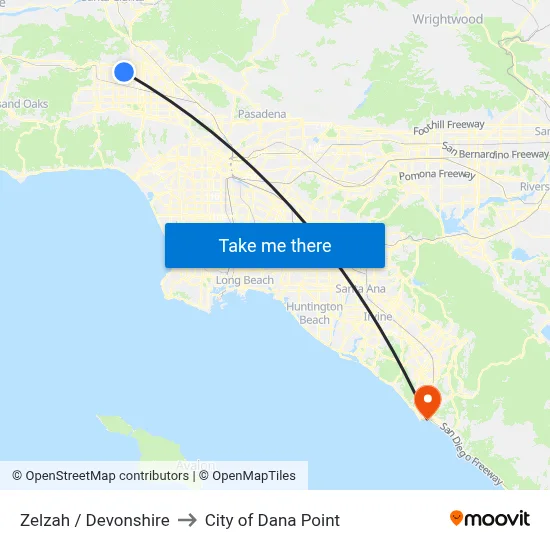 Zelzah / Devonshire to City of Dana Point map