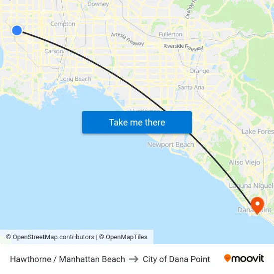 Hawthorne / Manhattan Beach to City of Dana Point map