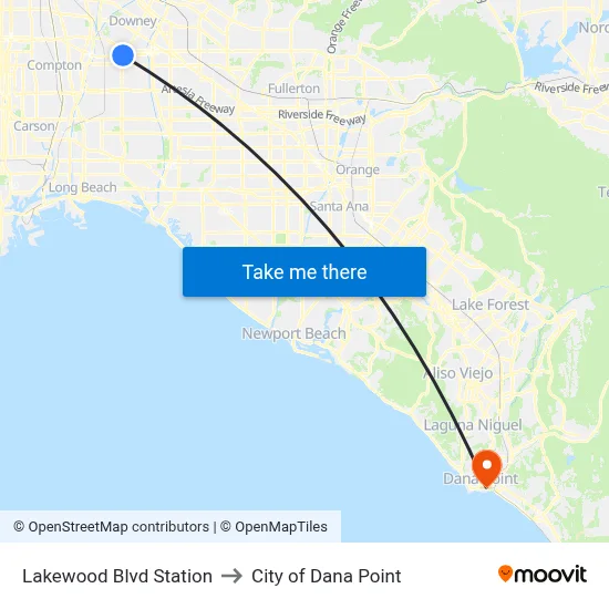 Lakewood Blvd Station to City of Dana Point map