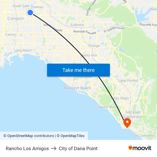 Rancho Los Amigos to City of Dana Point map