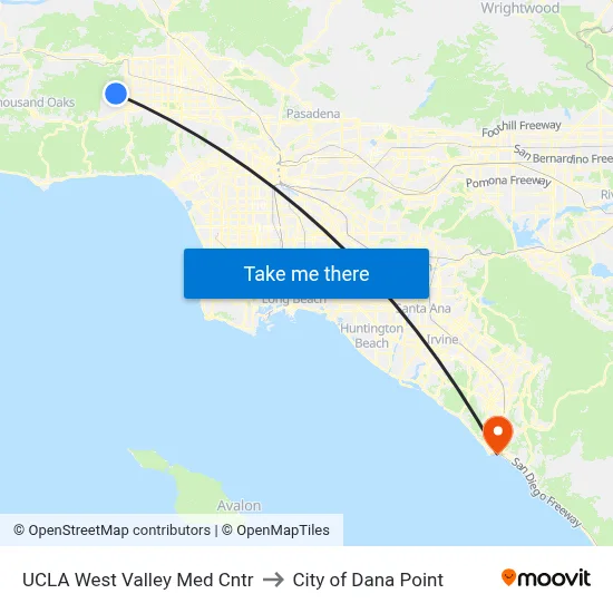 UCLA West Valley Med Cntr to City of Dana Point map